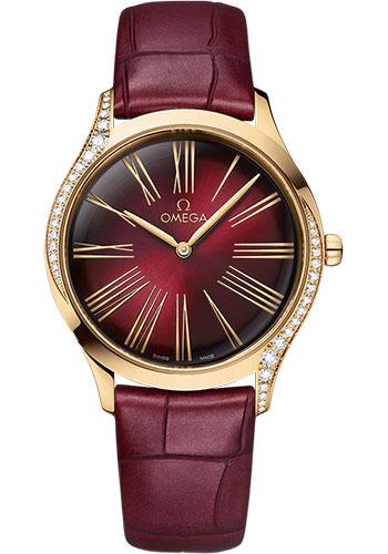Omega De Ville Tresor Quartz - 36 mm Moonshine Gold Case - Lacquered Gradient Red Garnet Dial - Shiny Red Garnet Leather Strap - 428.58.36.60.11.001 - Luxury Time NYC