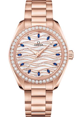 Omega Seamaster Aqua Terra 150M Co-Axial Master Chronometer Watch - 34 mm Sedna Gold Case - Diamond-Set Bezel - Radiant Diamond Dial - 220.55.34.20.99.005 - Luxury Time NYC