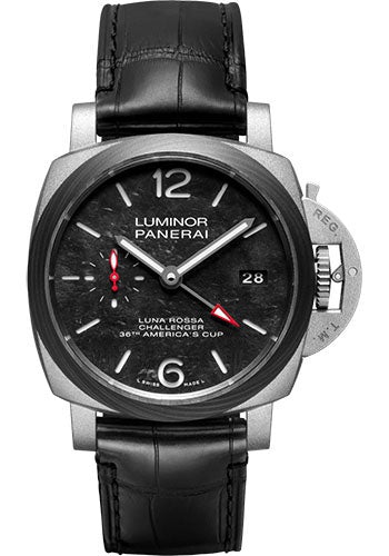 Panerai Luminor Luna Rossa GMT - 42mm - Sand-Blasted Titanium - Panerai Scafotech™ Black Dial - PAM01096 - Luxury Time NYC