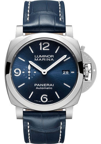 Panerai Luminor Marina - 44mm - Brushed Steel - Blue Sun-Brushed Dial - PAM01313 - Luxury Time NYC
