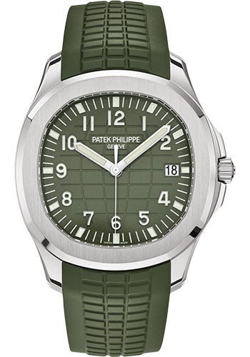 Patek Philippe Aquanaut - 42.2 mm - White Gold - Khaki Green Embossed Dial - 5168G-010 - Luxury Time NYC