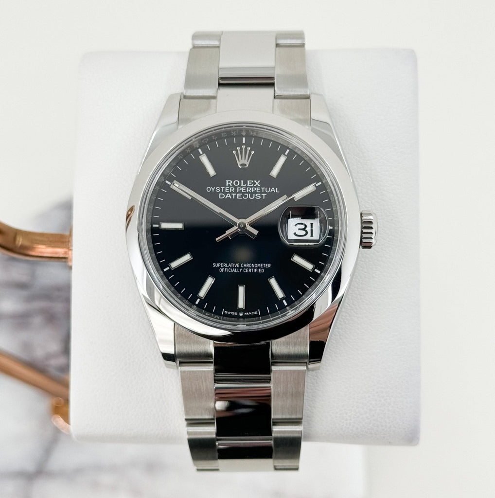 Rolex Datejust 36 Stainless Steel Black Index Dial & Smooth Domed Bezel Oyster Bracelet 126200 - Luxury Time NYC