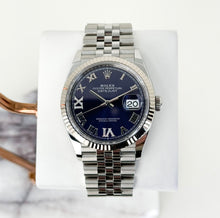 Load image into Gallery viewer, Rolex Datejust 36 White Gold/Steel Aubergine Roman &amp; Diamond Dial &amp; Fluted Bezel Jubilee Bracelet 126234 - Luxury Time NYC