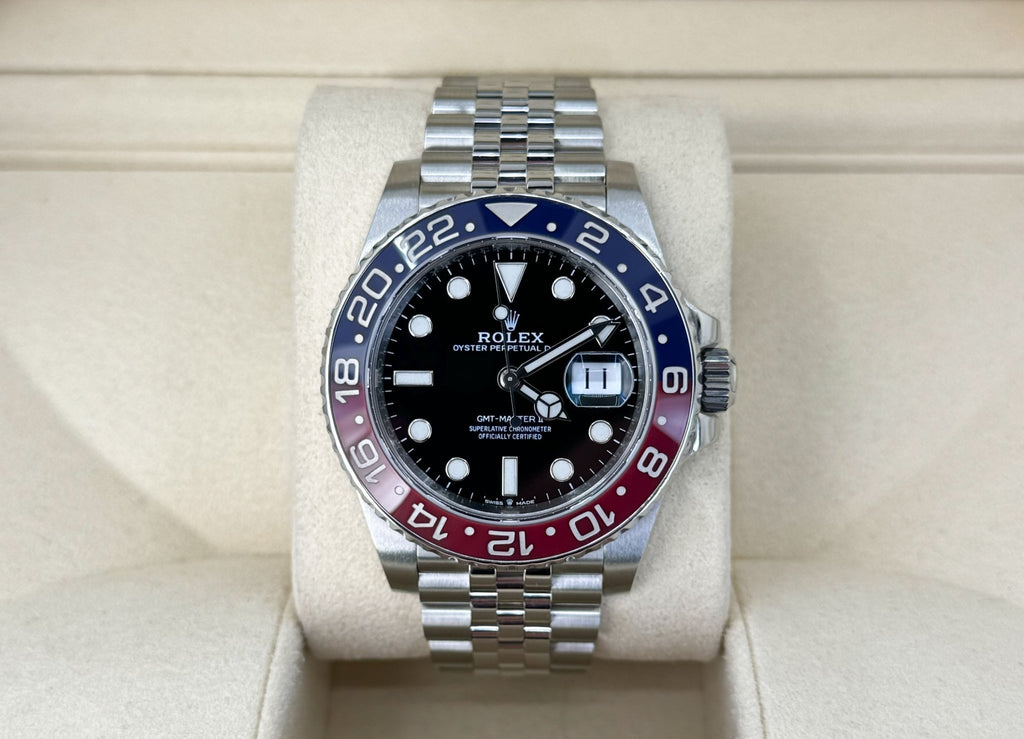 Rolex GMT Master II “Pepsi” Steel Black Dial Red/Blue Ceramic Bezel Jubilee Bracelet 126710BLRO - Luxury Time NYC