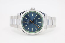 Load image into Gallery viewer, Rolex Milgauss Green Crystal Stainless Steel Blue Dial &amp; Bezel Oyster Bracelet 116400GV - Luxury Time NYC INC