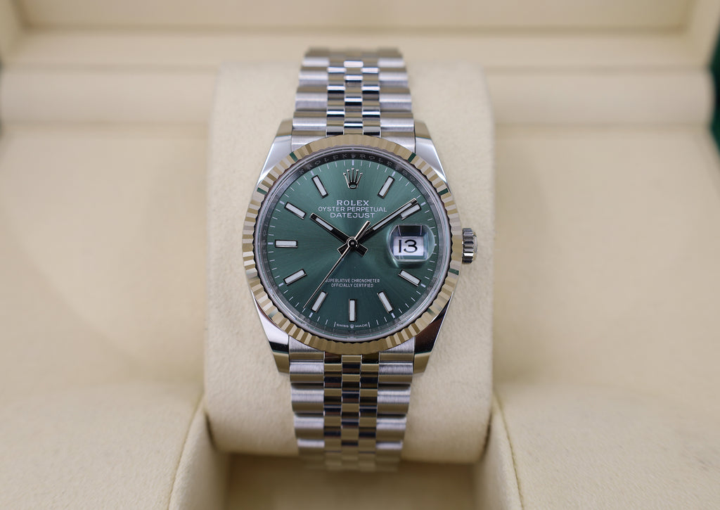 Rolex Steel and White Gold Datejust 31 Watch - Fluted Bezel - Mint Green Index Dial - Jubilee Bracelet - 278274 mgij