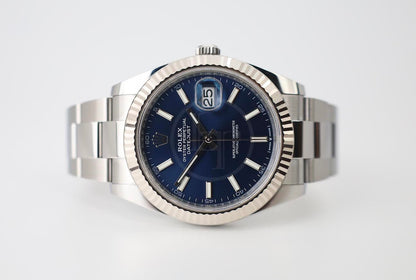 Rolex Datejust 41 White Gold/Steel Blue Index Dial Fluted Bezel Oyster Bracelet 126334 -
