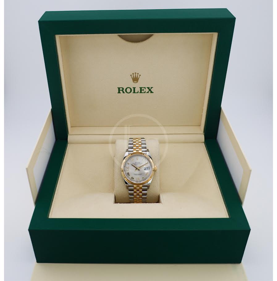 Rolex Datejust 36 Yellow Gold/Steel Silver Roman Diamond VI Dial & Fluted Bezel Jubilee Bracelet 126233