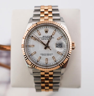 Rolex Datejust 36 Rose Gold/Steel White Index Dial & Fluted Bezel Jubilee Bracelet 126231