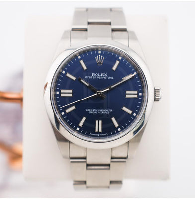 Rolex Oyster Perpetual 41 Watch - Domed Bezel - Blue Index Dial - Oyster Bracelet - 2020 Release - 124300 bluio