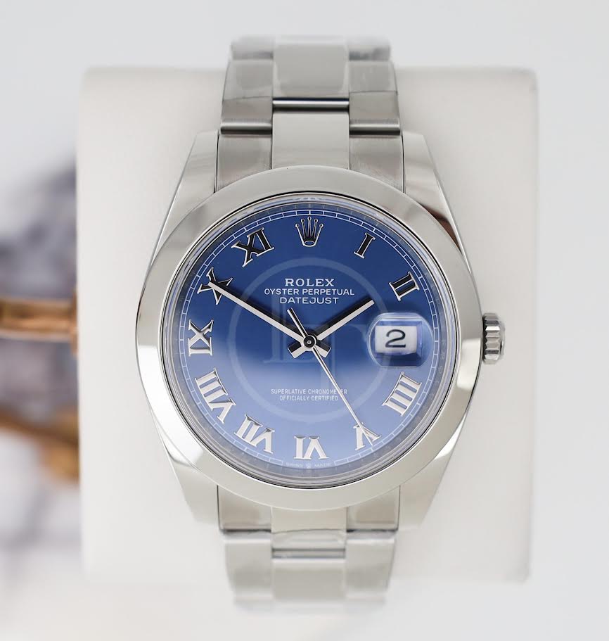 Rolex Datejust 41 Stainless Steel Blue Roman Dial Smooth Bezel Oyster Bracelet 126300 -