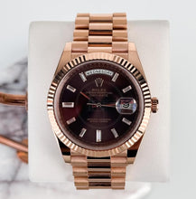 Load image into Gallery viewer, Rolex Day-Date 40 Rose Gold Chocolate Diamond Dial &amp; Fluted Bezel President Bracelet 228235 -
