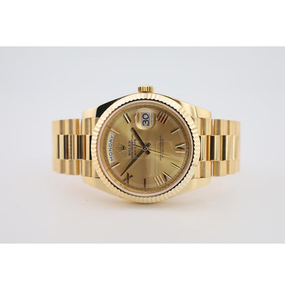 Rolex Day-Date 40 Yellow Gold Champagne Roman Dial & Fluted Bezel President Bracelet 228238 -