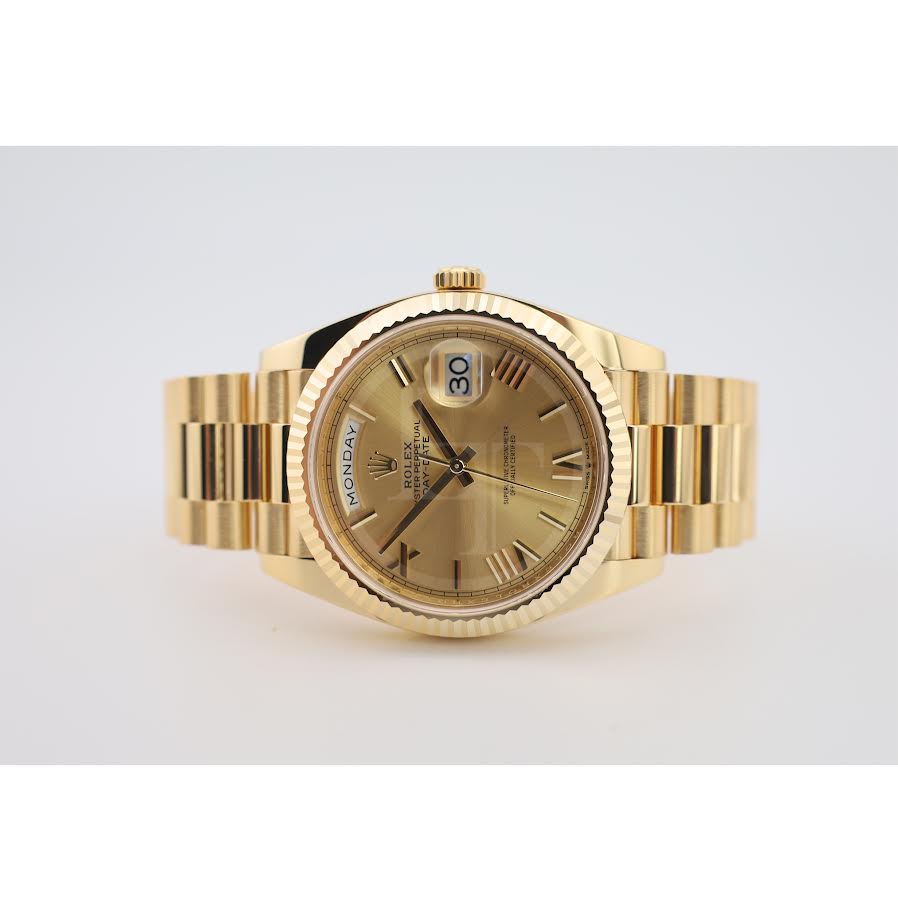 Rolex Day-Date 40 Yellow Gold Champagne Roman Dial & Fluted Bezel President Bracelet 228238 -