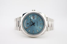 Load image into Gallery viewer, Rolex Day-Date 40 Platinum Ice Blue Diagonal Motif Dial &amp; Smooth Bezel President Bracelet 228206 -