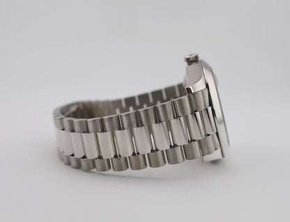 Rolex Day-Date 40 Platinum Ice Blue Diagonal Motif Dial & Smooth Bezel President Bracelet 228206 -