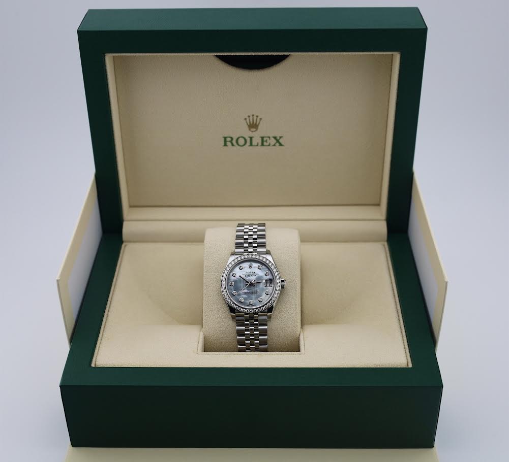 Rolex Steel and White Gold Datejust 31 Watch - Diamond Bezel - White Mother-Of-Pearl Diamond Dial - Oyster Bracelet - 278384RBR mdo