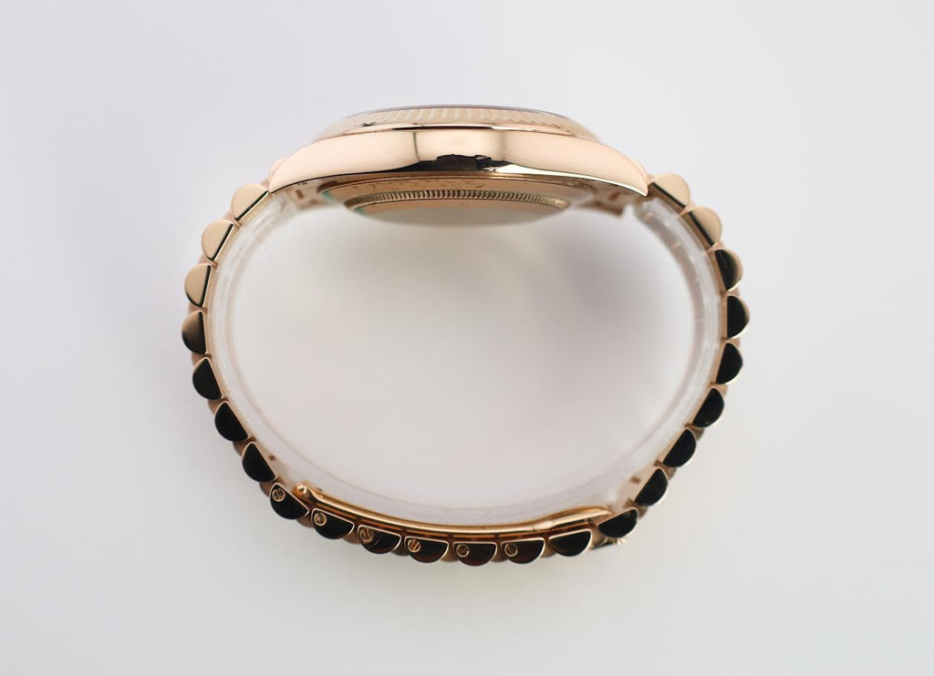 Rolex Day-Date 40 Rose Gold Chocolate Diagnonal Motif Index Dial & Fluted Bezel President Bracelet 228235 -