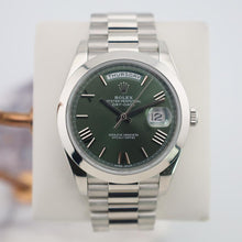 Load image into Gallery viewer, Rolex Day-Date 40 Platinum Olive Green Roman Dial &amp; Smooth Bezel President Bracelet 228206 -