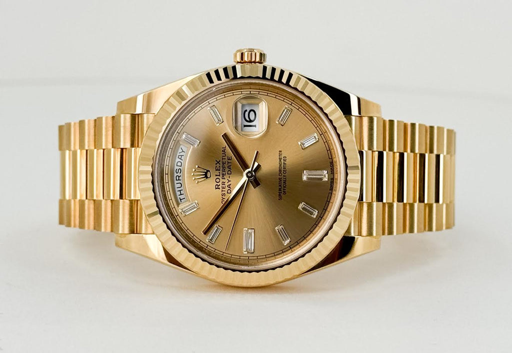 Rolex Day-Date 40 Yellow Gold Champagne Diamond Dial & Fluted Bezel President Bracelet 228238 -