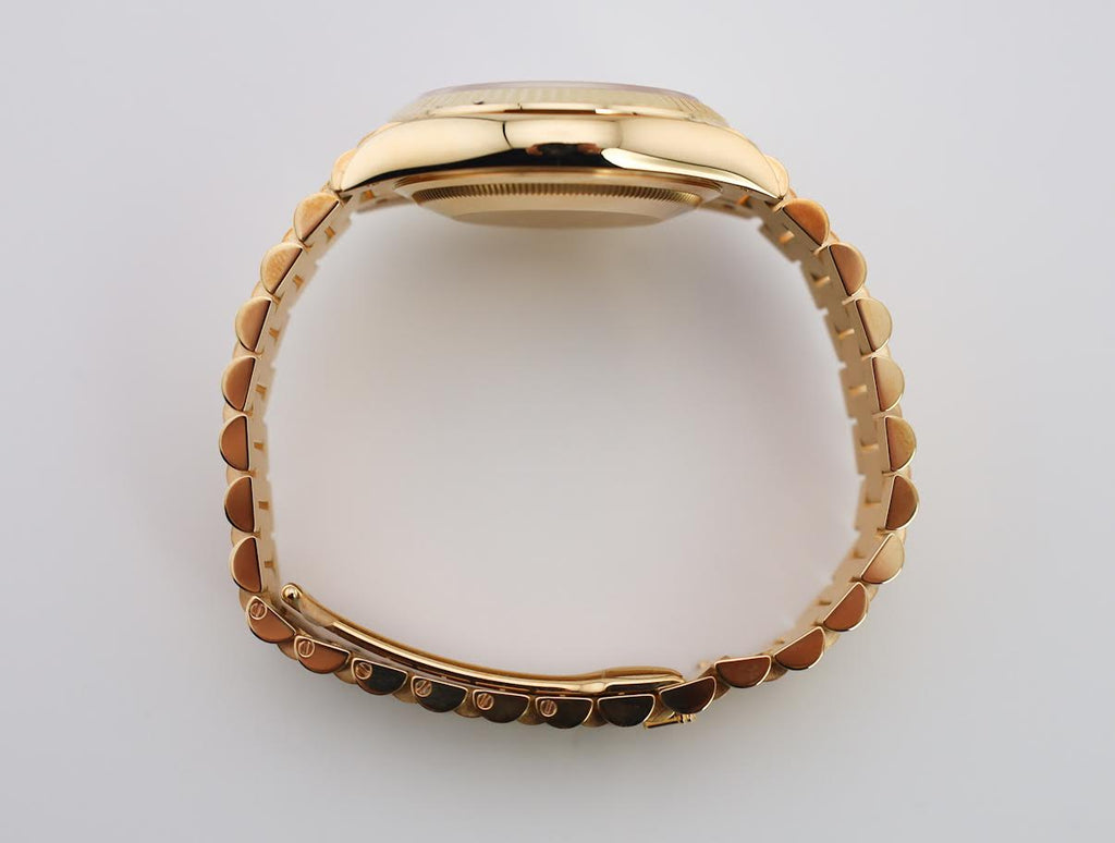 Rolex Yellow Gold Day-Date 36 Watch - Fluted Bezel - Mother-of-Pearl Diamond Dial - President Bracelet - 128238 mdp