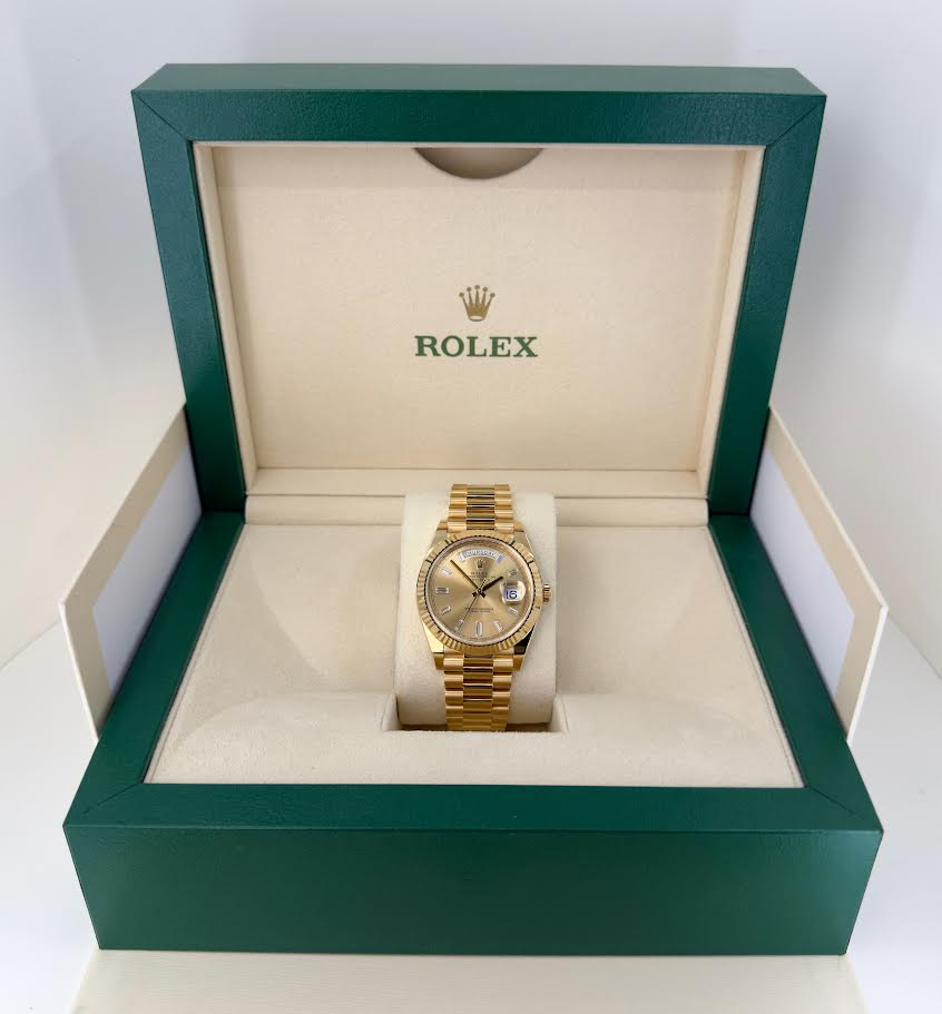 Rolex Day-Date 40 Yellow Gold Champagne Diamond Dial & Fluted Bezel President Bracelet 228238 -