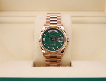 Rolex Day-Date 36 mm President Rose Gold Green Aventurine Diamond Dial Fluted Bezel - 128235