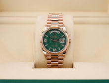 Load image into Gallery viewer, Rolex Day-Date 36 mm President Rose Gold Green Aventurine Diamond Dial Fluted Bezel - 128235