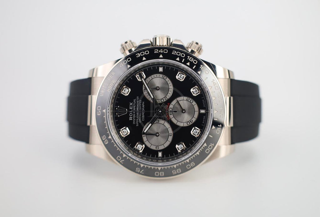 Rolex White Gold Cosmograph Daytona Watch - Black Cerachrom Bezel - Black And Steel Diamond Dial - Oysterflex Strap - 126519ln bkstdof