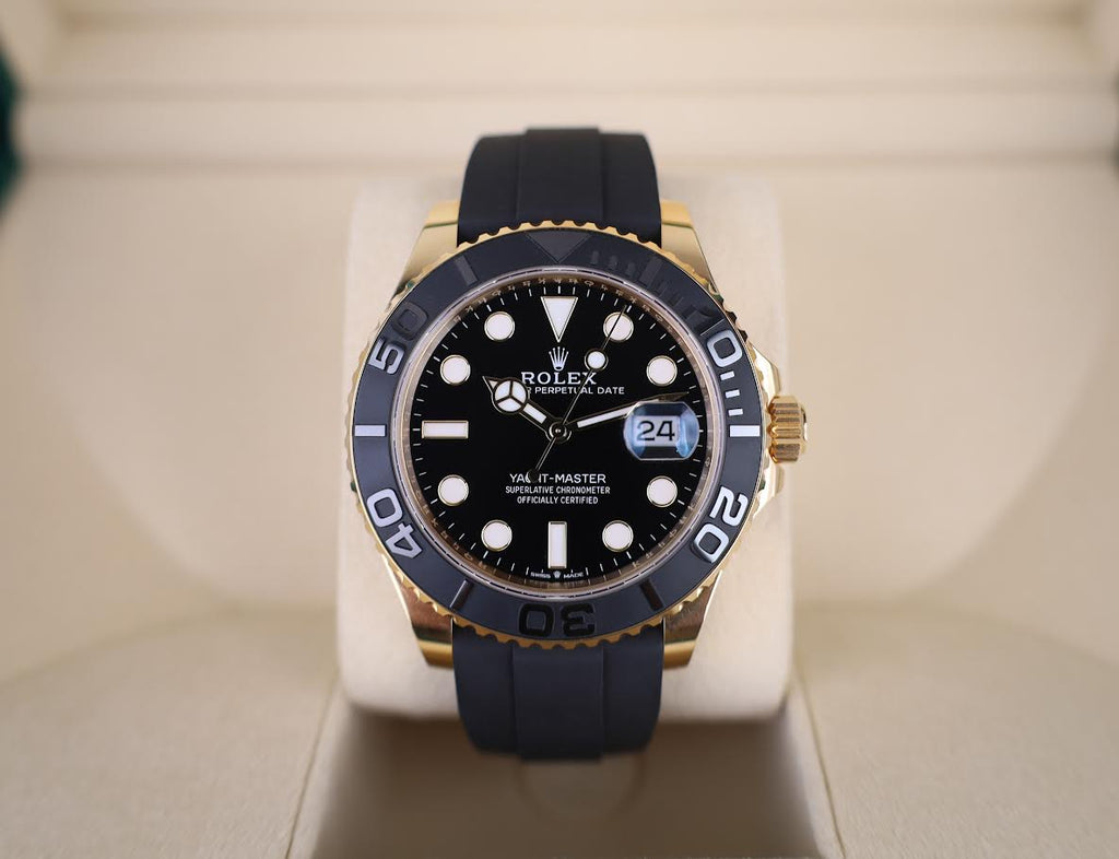 Rolex Yacht-Master 42 Yellow Gold Watch - Black Dial - Oysterflex Strap - 226658