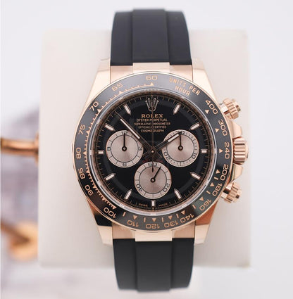 Rolex Daytona Rose Gold Bright Black/Sundust Dial Oysterflex Rubber Bracelet - 126515LN