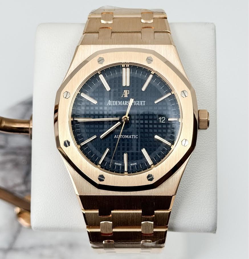 Audemars Piguet Royal Oak Selfwinding Rose Gold 41mm Blue Index Bracelet Watch - 15400OR.OO.1220OR.03