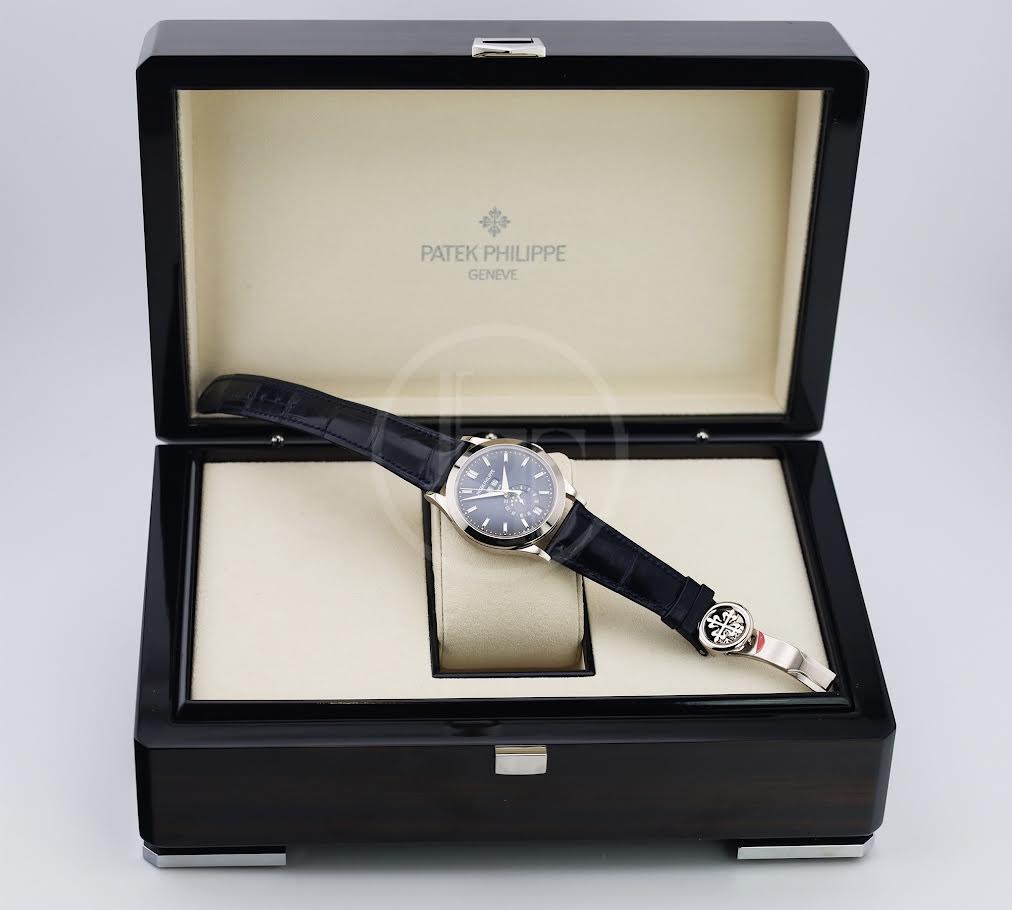 Patek Philippe Complications Annual Calendar Moon Phases White Gold Blue Baguette Diamond Dial | 5396G-017