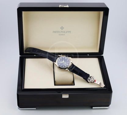 Patek Philippe Complications Annual Calendar Moon Phases White Gold Blue Baguette Diamond Dial | 5396G-017