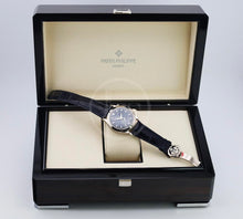 Load image into Gallery viewer, Patek Philippe Complications Annual Calendar Moon Phases White Gold Blue Baguette Diamond Dial | 5396G-017