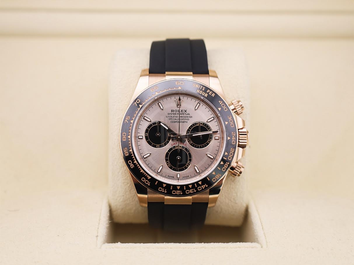 Rolex Daytona Rose Gold Sundust/Bright Black Dial 40 mm Oysterflex Rubber Bracelet Watch - 126515LN