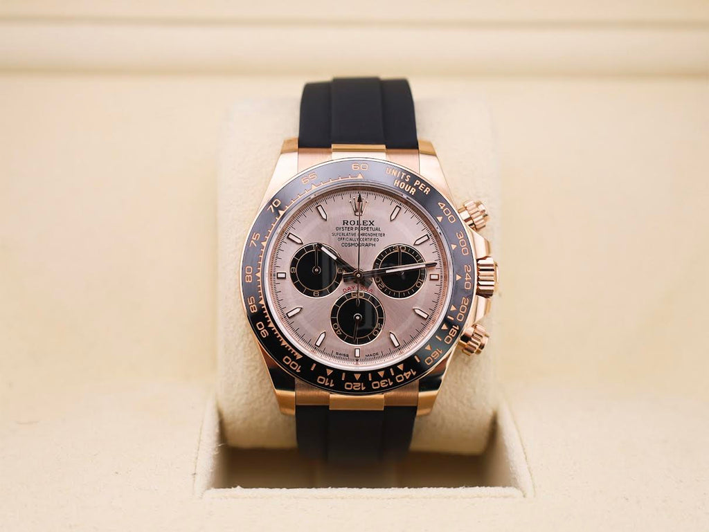 Rolex Daytona Rose Gold Sundust/Bright Black Dial 40 mm Oysterflex Rubber Bracelet Watch - 126515LN
