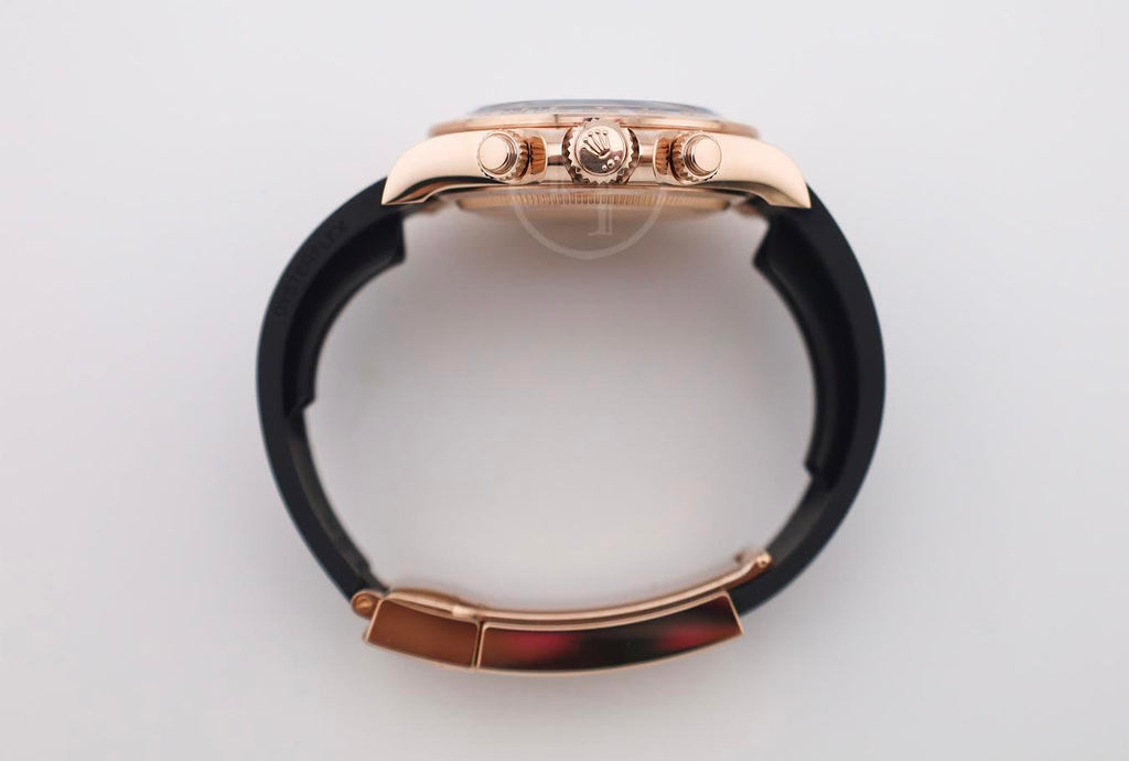 Rolex Daytona Rose Gold Bright Black/Sundust Dial Oysterflex Rubber Bracelet - 126515LN