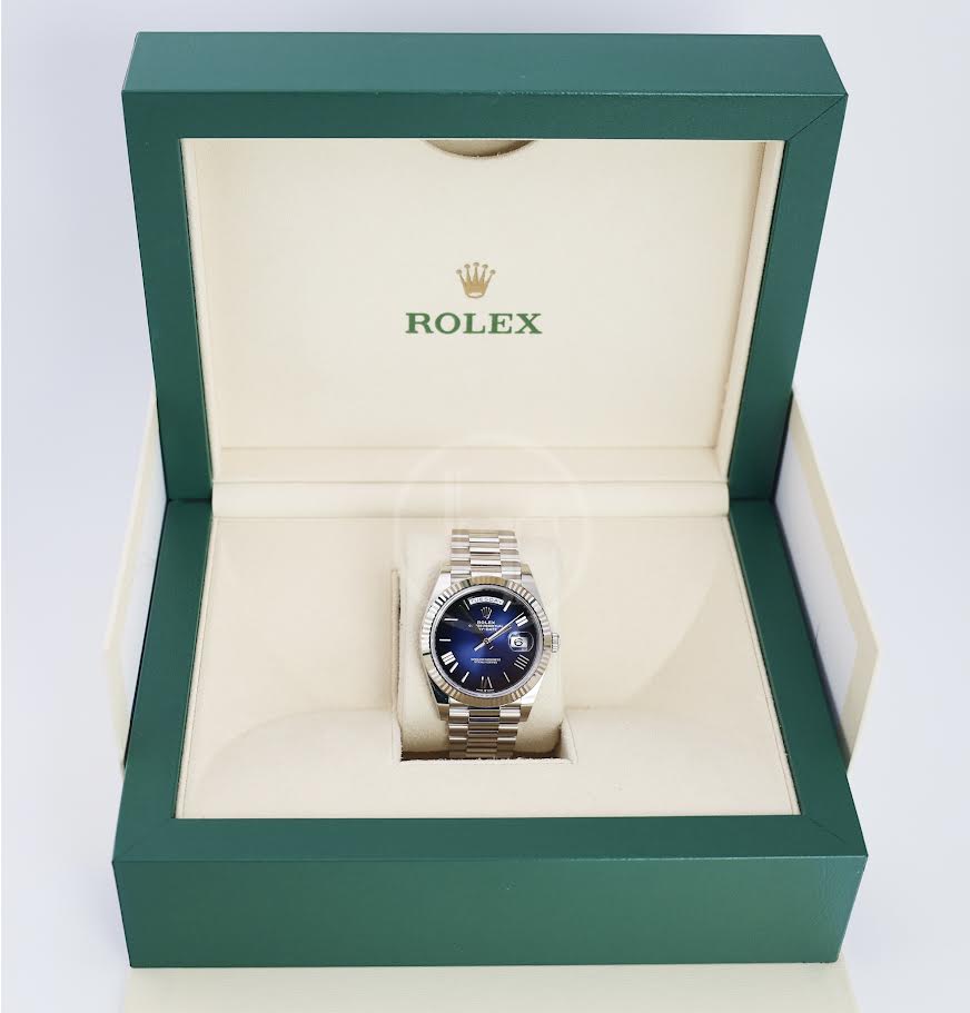 Rolex Day-Date 40 40mm Blue Ombré Dial Fluted Bezel President Bracelet - 228239 | 2024 Model