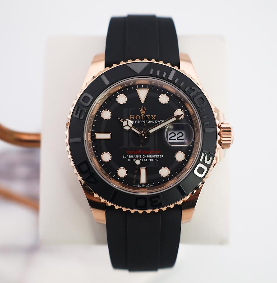 Rolex Everose Gold Yacht-Master 40 Watch - Black Dial - Oysterflex Strap - 126655 bk