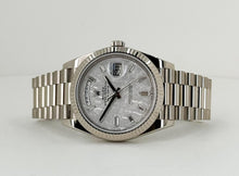 Load image into Gallery viewer, Rolex White Gold Day-Date 40 Watch - Fluted Bezel - Meteorite Baguette Diamond Dial - President Bracelet - 228239 mtdp