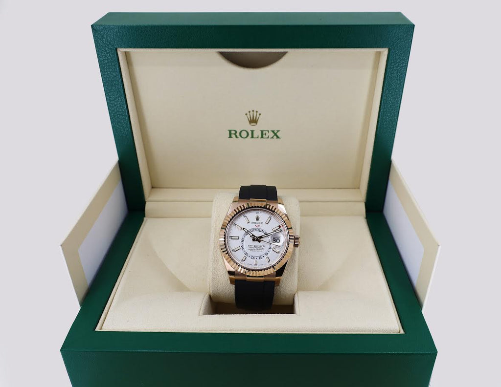 Rolex Everose Gold Sky-Dweller Watch - White Index Dial - Oysterflex Bracelet - 2020 Release - 326235 wi