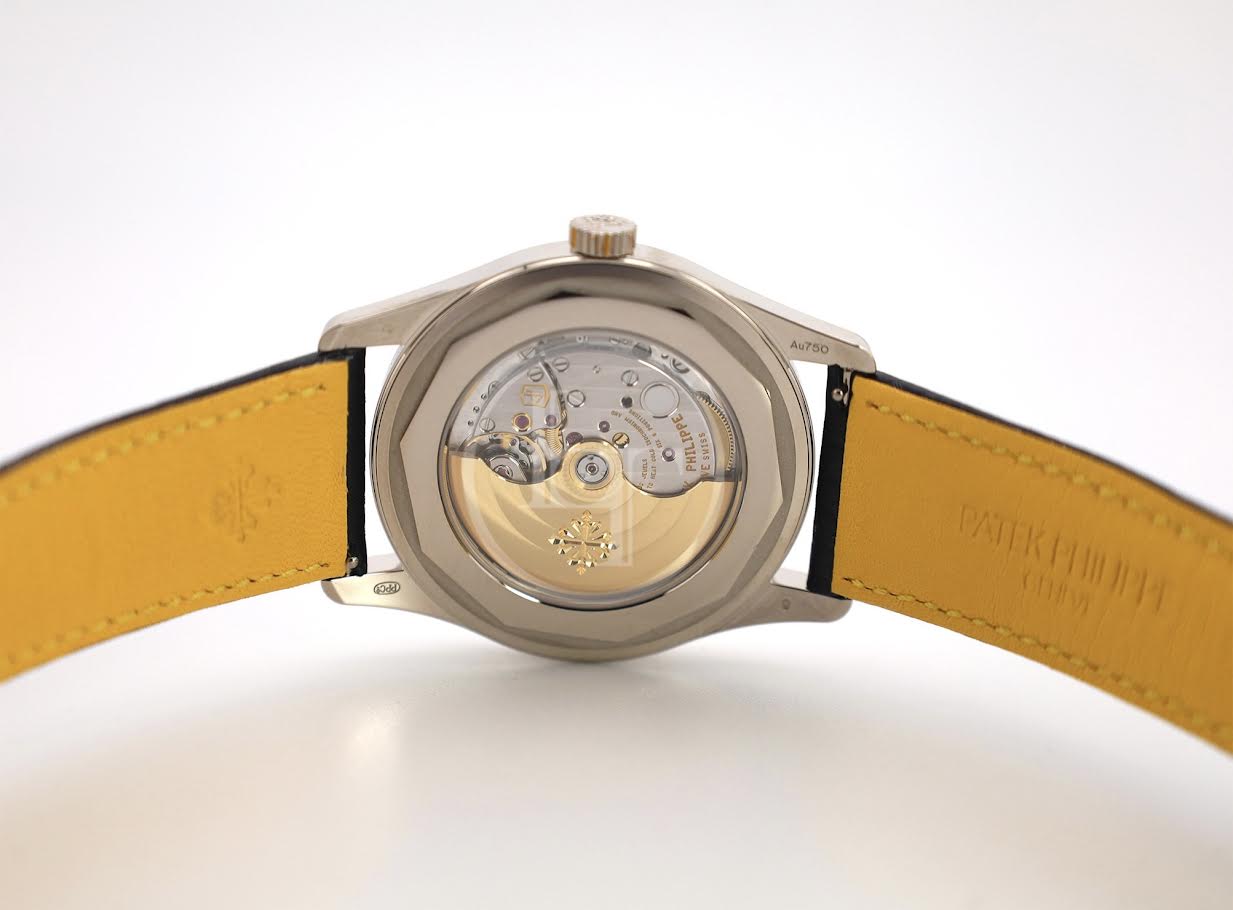 Patek Philippe Calatrava Date Sweep Seconds White Gold Black Carbon Motif Yellow Dial | 6007G-001