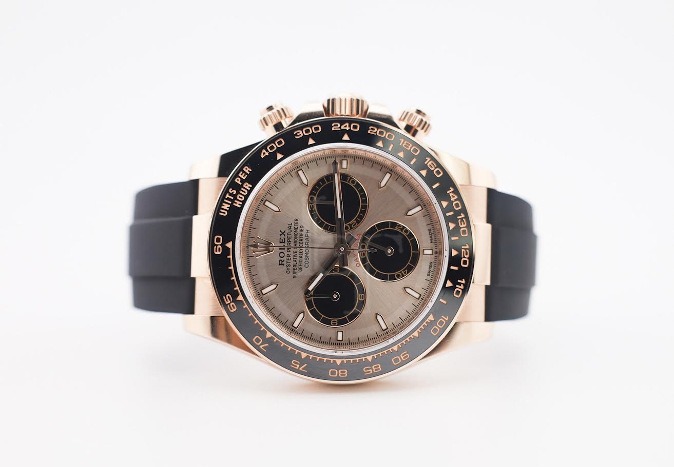 Rolex Daytona Rose Gold Sundust/Bright Black Dial 40 mm Oysterflex Rubber Bracelet Watch - 126515LN