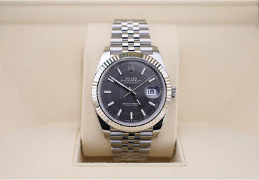 Rolex Datejust 41 White Gold/Steel Dark Rhodium Index Dial Fluted Bezel Jubilee Bracelet 126334 -