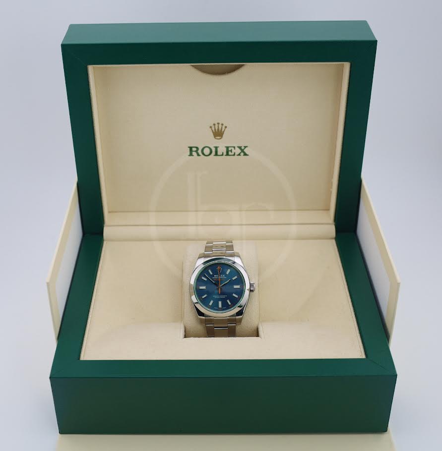 Rolex Milgauss Green Crystal Stainless Steel Blue Dial & Bezel Oyster Bracelet 116400GV