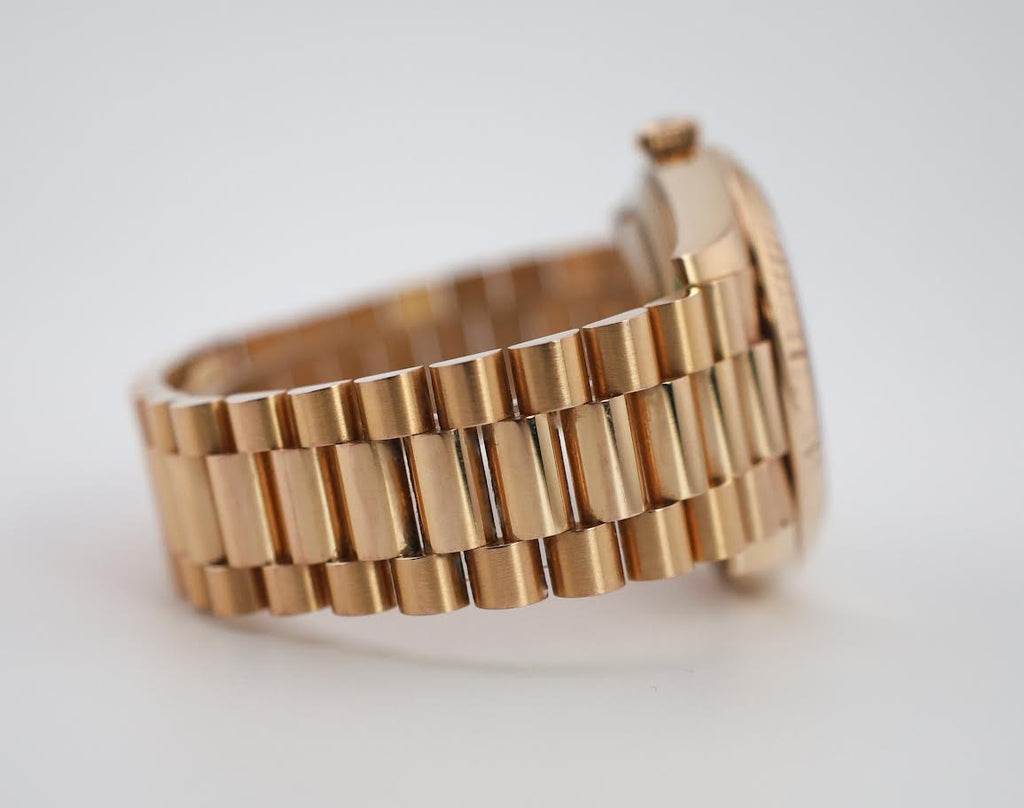 Rolex Day-Date 40 Rose Gold Chocolate Diagnonal Motif Index Dial & Fluted Bezel President Bracelet 228235 -