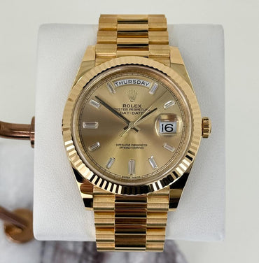 Rolex Day-Date 40 Yellow Gold Champagne Diamond Dial & Fluted Bezel President Bracelet 228238 -