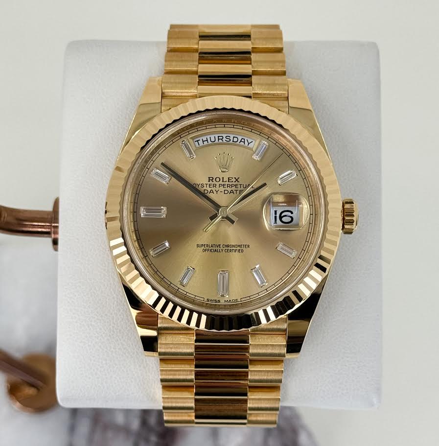 Rolex Day-Date 40 Yellow Gold Champagne Diamond Dial & Fluted Bezel President Bracelet 228238 -