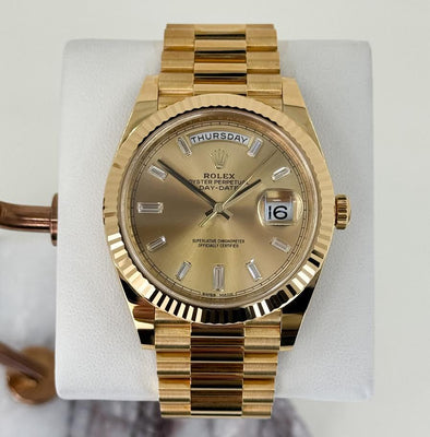 Rolex Day-Date 40 Yellow Gold Champagne Diamond Dial & Fluted Bezel President Bracelet 228238 -